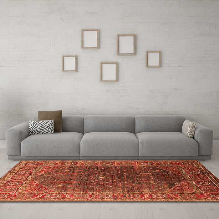 Machine Washable Oriental Orange Industrial Area Rugs in a Living Room, wshurb2323org