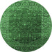 Round Machine Washable Oriental Emerald Green Industrial Area Rugs, wshurb2323emgrn