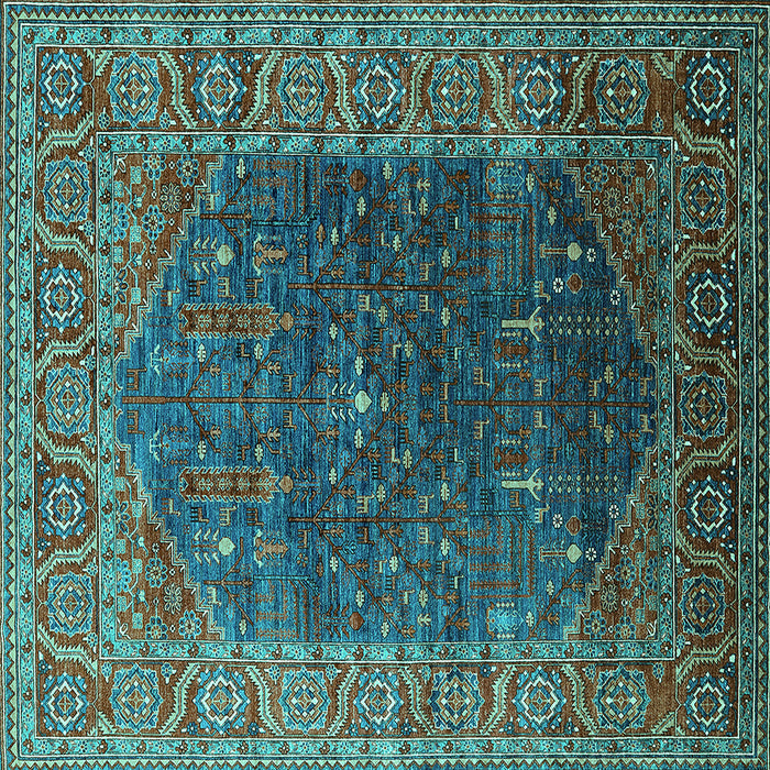 Square Oriental Turquoise Industrial Rug, urb2323turq