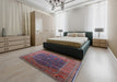 Mid-Century Modern Carbon Red Oriental Rug in a Bedroom, urb2323