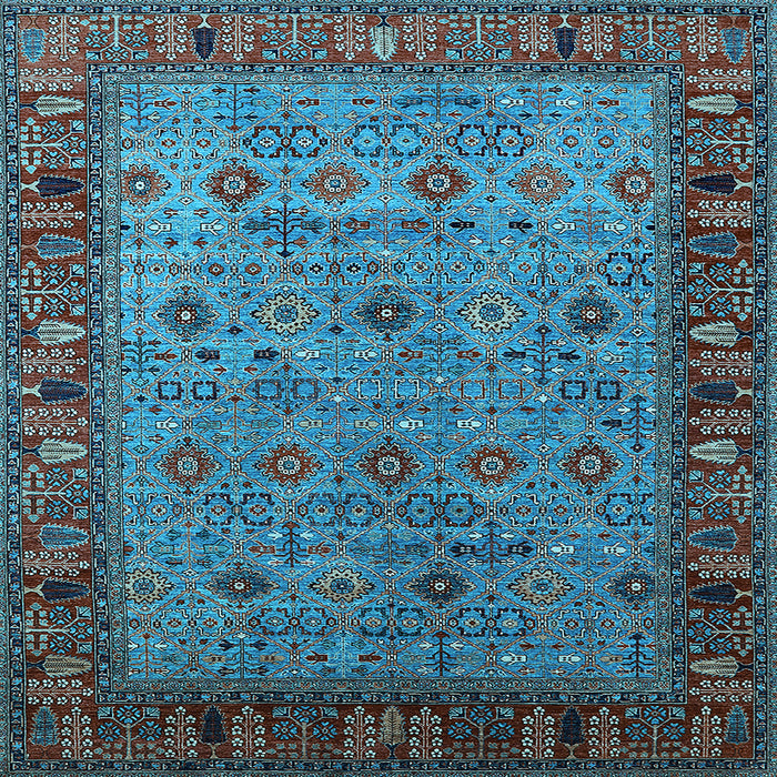Square Machine Washable Oriental Light Blue Industrial Rug, wshurb2324lblu