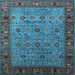 Square Machine Washable Oriental Light Blue Industrial Rug, wshurb2324lblu