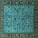 Square Machine Washable Oriental Turquoise Industrial Area Rugs, wshurb2324turq