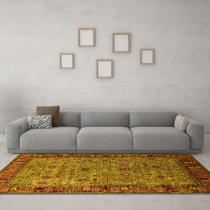 Machine Washable Oriental Yellow Industrial Rug in a Living Room, wshurb2324yw