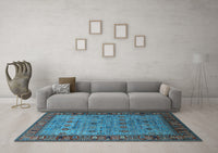 Machine Washable Oriental Light Blue Industrial Rug, wshurb2324lblu