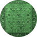 Round Machine Washable Oriental Emerald Green Industrial Area Rugs, wshurb2324emgrn