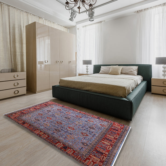 Mid-Century Modern Red Oriental Rug in a Bedroom, urb2324