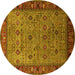 Round Machine Washable Oriental Yellow Industrial Rug, wshurb2324yw