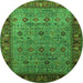 Round Machine Washable Oriental Green Industrial Area Rugs, wshurb2324grn