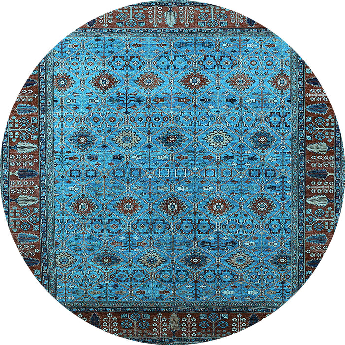 Round Machine Washable Oriental Light Blue Industrial Rug, wshurb2324lblu