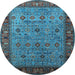 Round Machine Washable Oriental Light Blue Industrial Rug, wshurb2324lblu