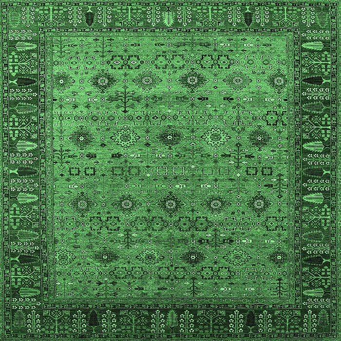 Square Machine Washable Oriental Emerald Green Industrial Area Rugs, wshurb2324emgrn