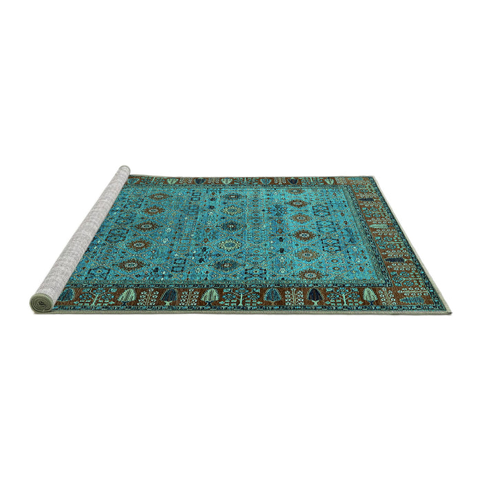 Sideview of Machine Washable Oriental Turquoise Industrial Area Rugs, wshurb2324turq