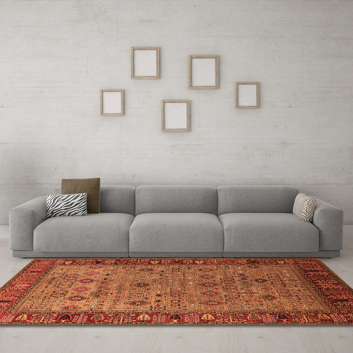 Machine Washable Oriental Orange Industrial Area Rugs in a Living Room, wshurb2324org
