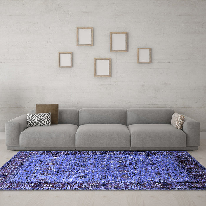 Machine Washable Oriental Blue Industrial Rug in a Living Room, wshurb2324blu