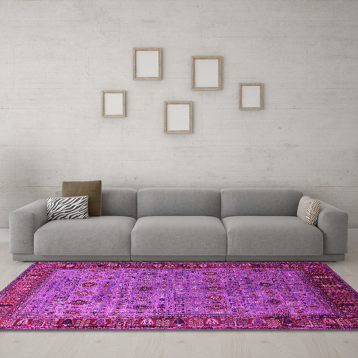 Machine Washable Oriental Pink Industrial Rug in a Living Room, wshurb2324pnk