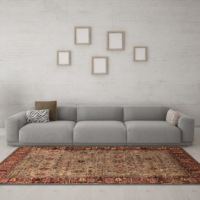 Machine Washable Oriental Brown Industrial Rug in a Living Room,, wshurb2324brn