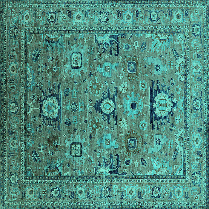 Square Machine Washable Oriental Turquoise Industrial Area Rugs, wshurb2325turq