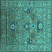 Square Machine Washable Oriental Turquoise Industrial Area Rugs, wshurb2325turq