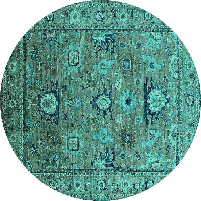Round Machine Washable Oriental Turquoise Industrial Area Rugs, wshurb2325turq