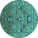 Round Machine Washable Oriental Turquoise Industrial Area Rugs, wshurb2325turq