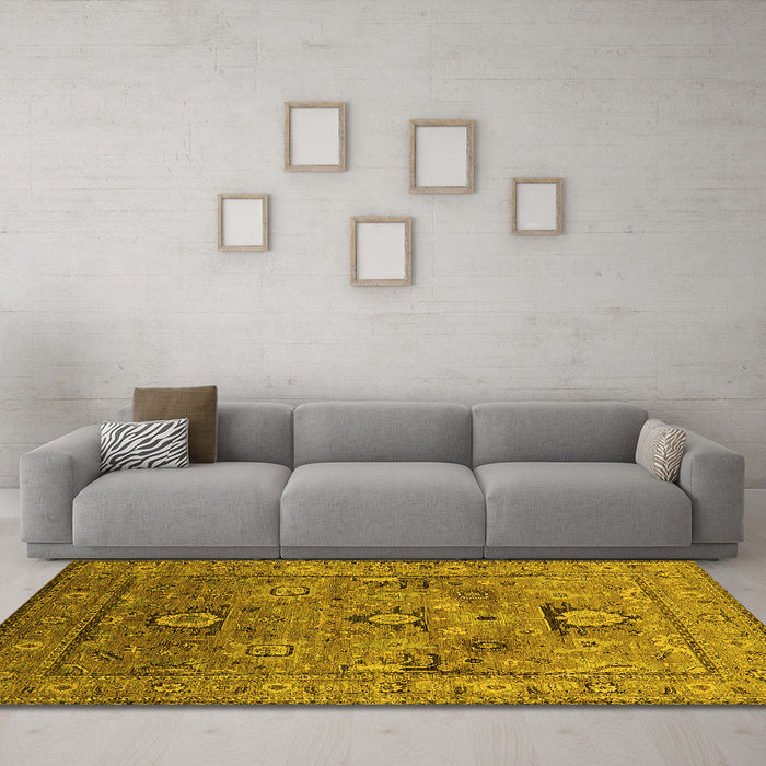 Machine Washable Oriental Yellow Industrial Rug in a Living Room, wshurb2325yw