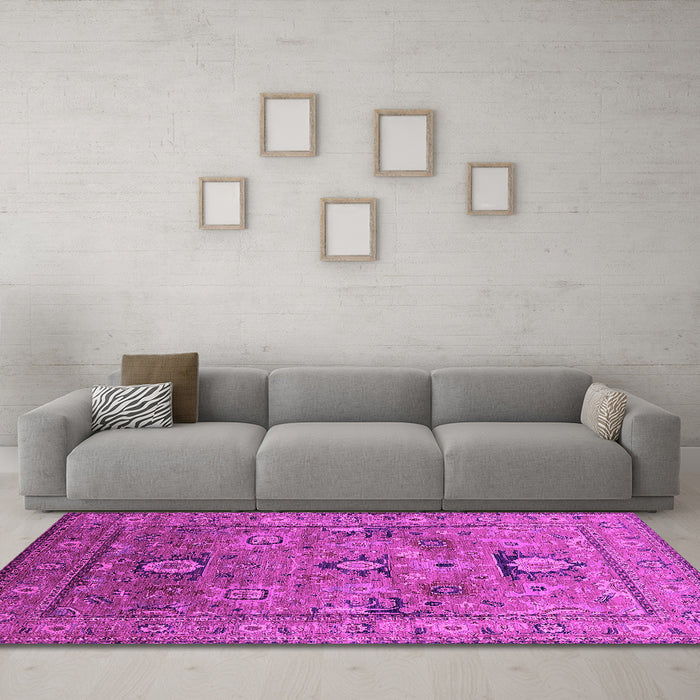 Machine Washable Oriental Pink Industrial Rug in a Living Room, wshurb2325pnk