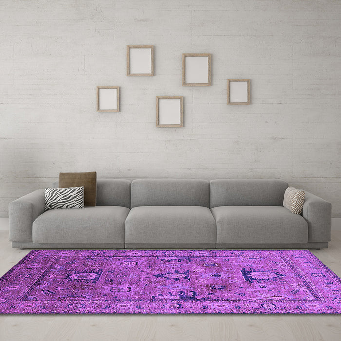 Machine Washable Oriental Purple Industrial Area Rugs in a Living Room, wshurb2325pur