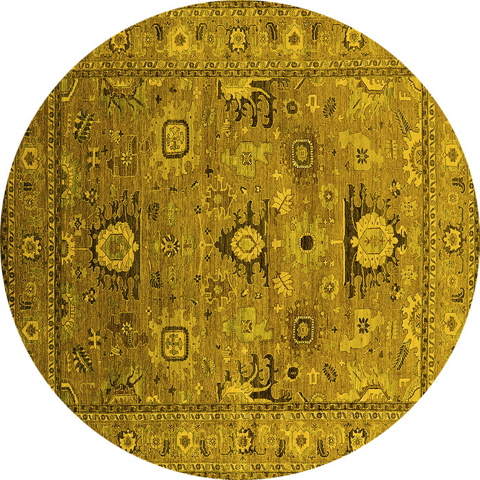 Round Machine Washable Oriental Yellow Industrial Rug, wshurb2325yw