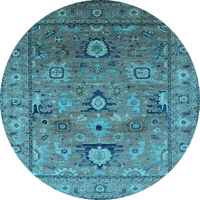 Round Machine Washable Oriental Light Blue Industrial Rug, wshurb2325lblu