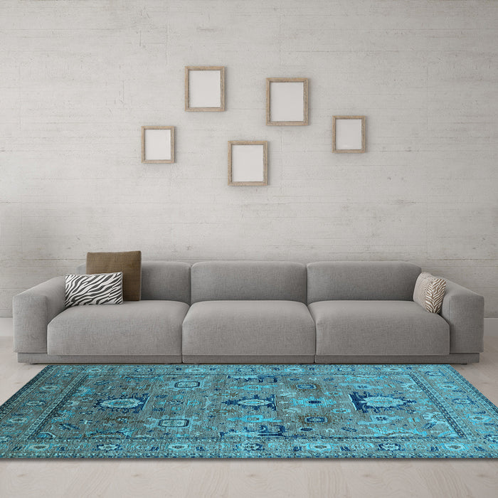 Machine Washable Oriental Light Blue Industrial Rug in a Living Room, wshurb2325lblu