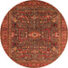 Round Machine Washable Oriental Orange Industrial Area Rugs, wshurb2326org