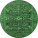 Round Machine Washable Oriental Emerald Green Industrial Area Rugs, wshurb2326emgrn