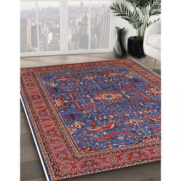 Mid-Century Modern Gunmetal Gray Oriental Rug in Family Room, urb2326