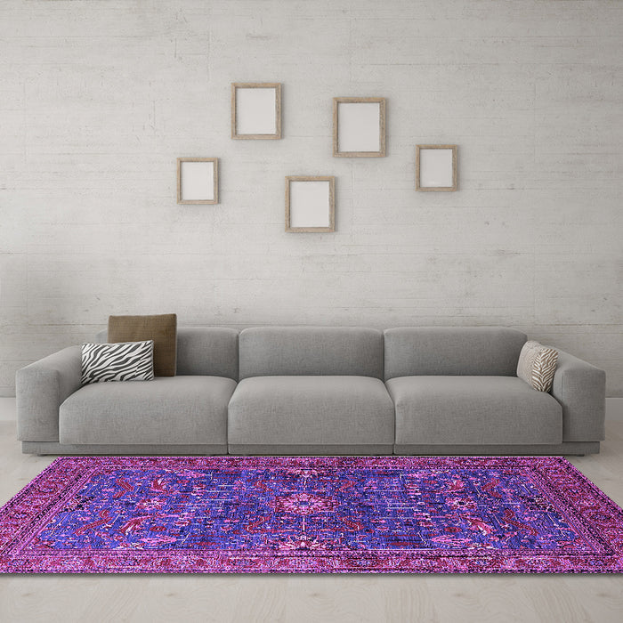 Machine Washable Oriental Purple Industrial Area Rugs in a Living Room, wshurb2326pur