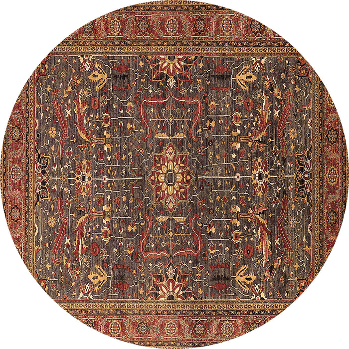 Round Oriental Brown Industrial Rug, urb2326brn