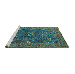 Sideview of Machine Washable Oriental Turquoise Industrial Area Rugs, wshurb2326turq