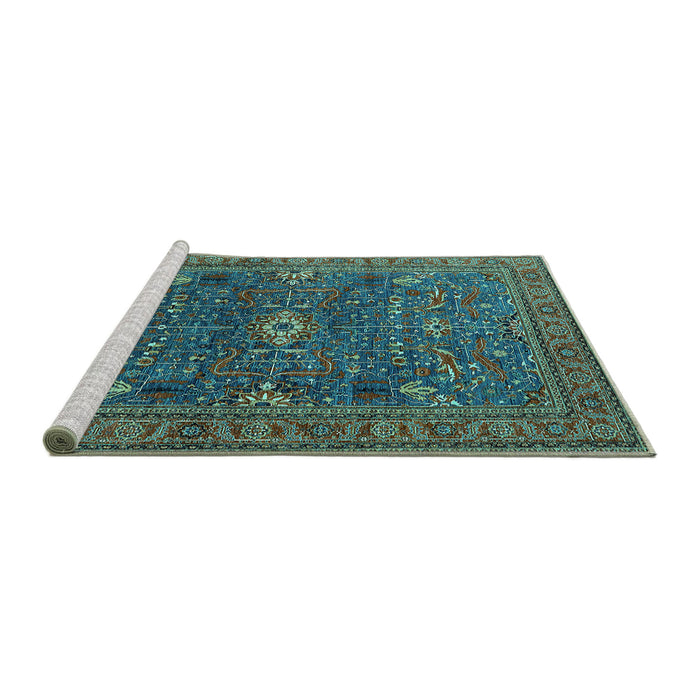 Sideview of Machine Washable Oriental Turquoise Industrial Area Rugs, wshurb2326turq