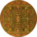 Round Oriental Yellow Industrial Rug, urb2326yw