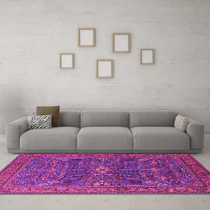Machine Washable Oriental Pink Industrial Rug in a Living Room, wshurb2326pnk