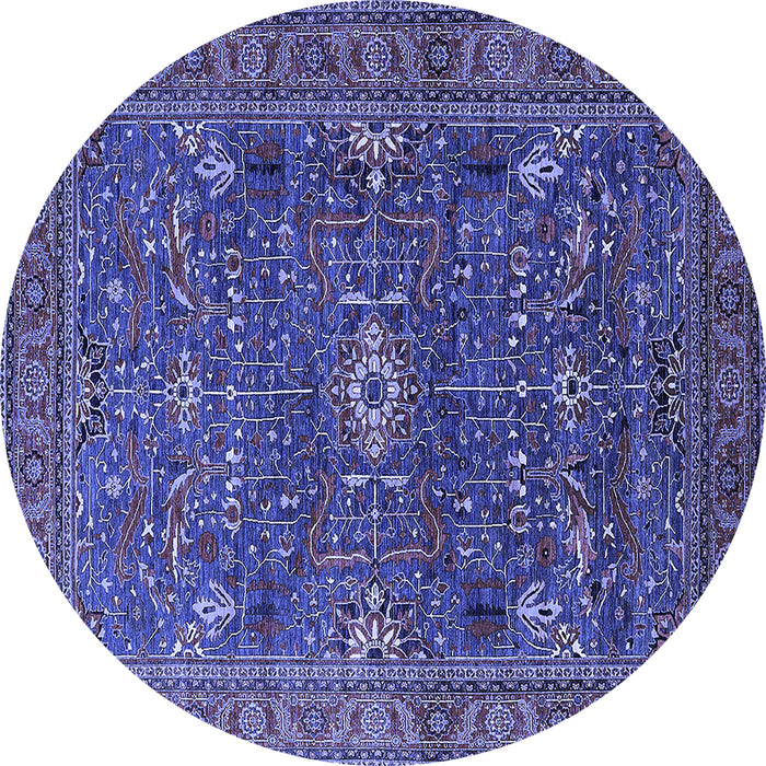 Round Machine Washable Oriental Blue Industrial Rug, wshurb2326blu