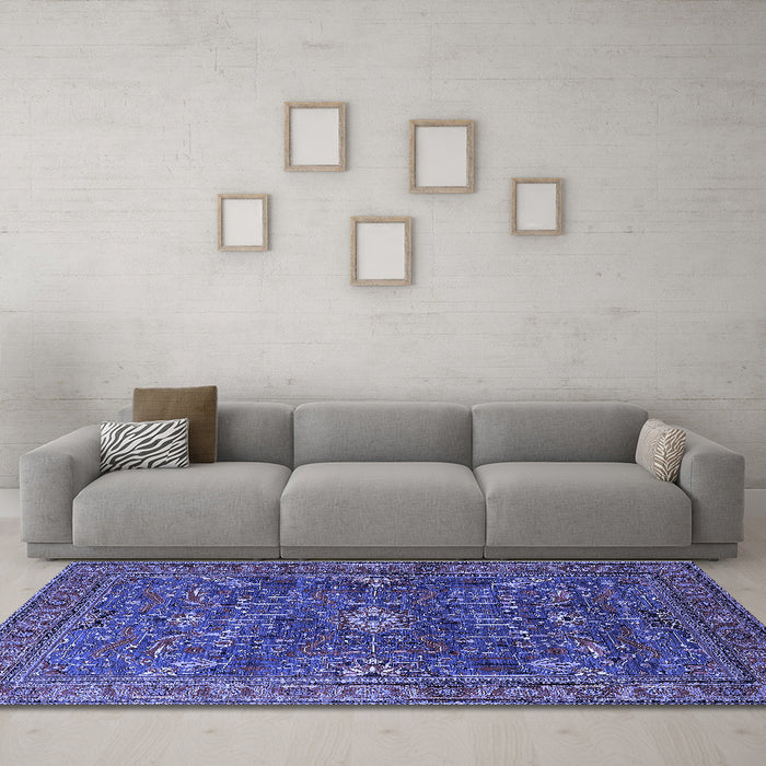 Machine Washable Oriental Blue Industrial Rug in a Living Room, wshurb2326blu