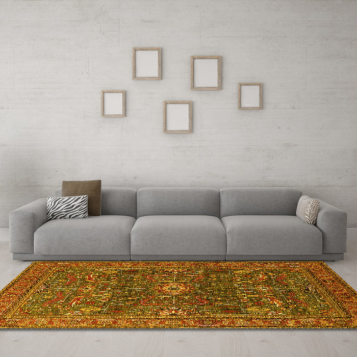 Machine Washable Oriental Yellow Industrial Rug in a Living Room, wshurb2326yw