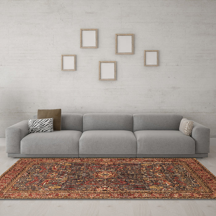 Machine Washable Oriental Brown Industrial Rug in a Living Room,, wshurb2326brn