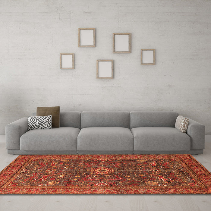Machine Washable Oriental Orange Industrial Area Rugs in a Living Room, wshurb2326org