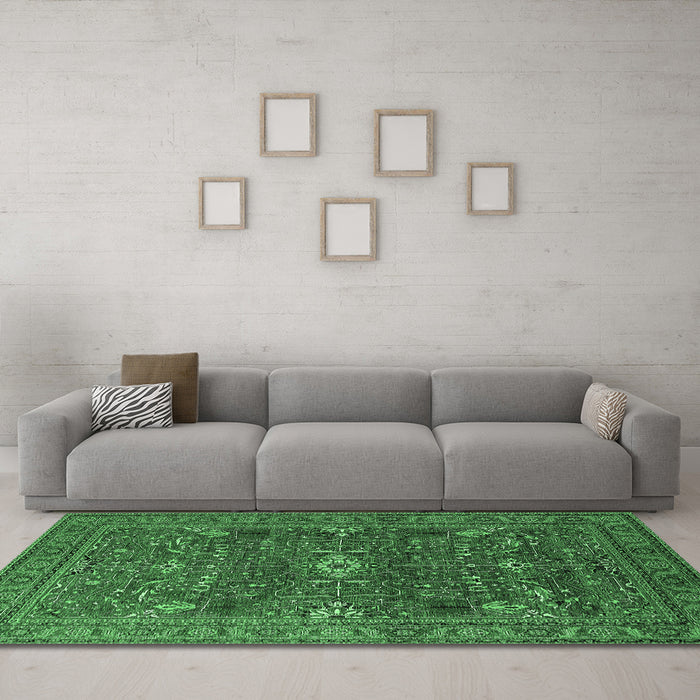 Machine Washable Oriental Emerald Green Industrial Area Rugs in a Living Room,, wshurb2326emgrn