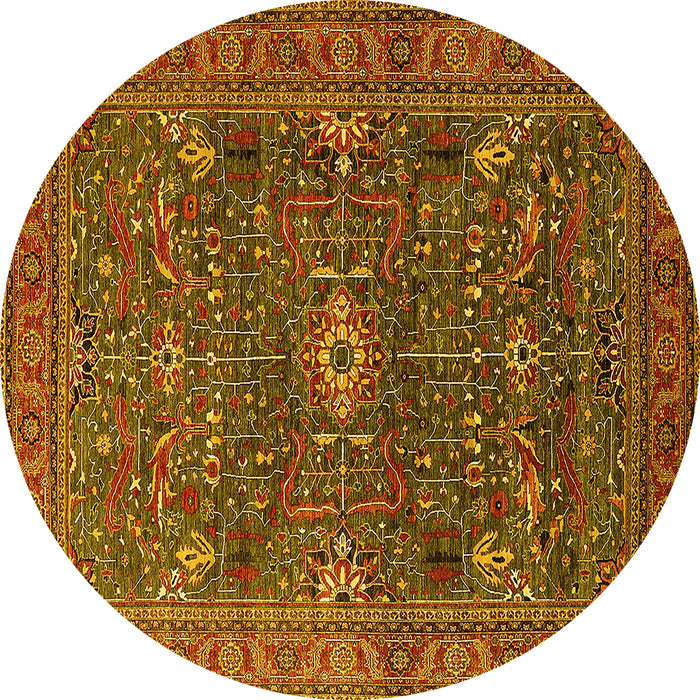 Round Machine Washable Oriental Yellow Industrial Rug, wshurb2326yw