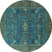 Round Oriental Turquoise Industrial Rug, urb2326turq