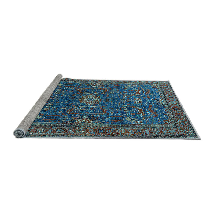 Sideview of Machine Washable Oriental Light Blue Industrial Rug, wshurb2326lblu