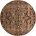 Round Machine Washable Oriental Brown Industrial Rug, wshurb2327brn